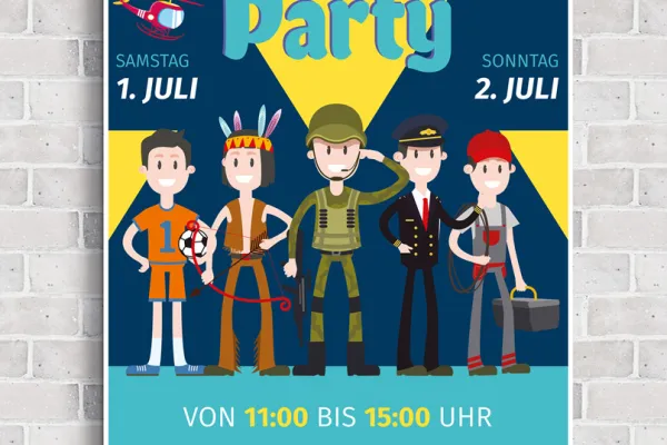 Plakat bzw. Flyer zur Einladung zu einer Kostümparty