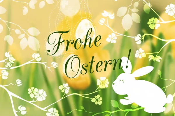 Beispiel zur Anwendung der Oster-Pinsel mit Osterhase und Zweigen auf deinen Designs, Layouts und Ostergrüßen.