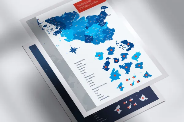 Landkarte Schleswig-Holstein und Hamburg mit Landkreisen in zwei unterschiedlichen Designs