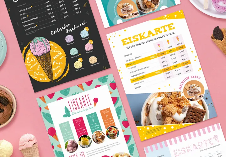 Eiskarten erstellen – Vorlagen für InDesign, Photoshop, Affinity Publisher, Affinity Photo und Word