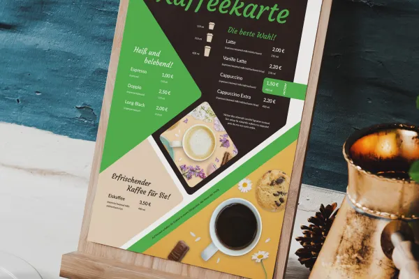 Şablon pentru carduri de cafea pentru editare în InDesign, Photoshop și Word