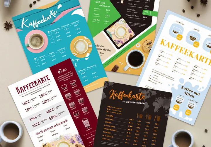 Kaffeekarten erstellen – Vorlagen für InDesign, Photoshop, Affinity Publisher, Affinity Photo und Word