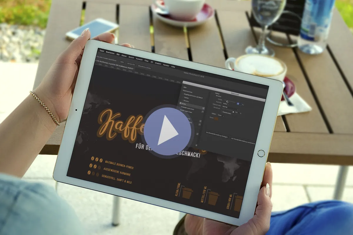 Instrucțiuni video: Editarea șabloanelor pentru carduri de cafea în Adobe Photoshop.