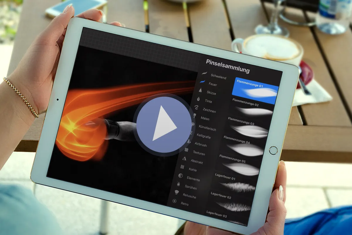 Procreate-Anleitung: So zeichnest du mit den Flammen-, Funken- und Rauch-Pinseln Feuermotive