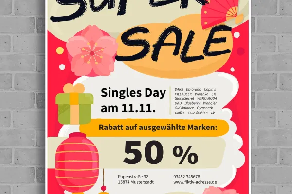 Vorlage für ein Werbeplakat im Singles Day-Design