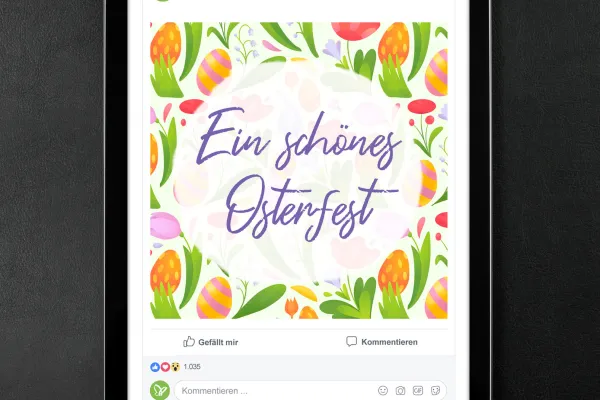 Social-Media-Bilder mit österlichen Mustern im Hintergrund