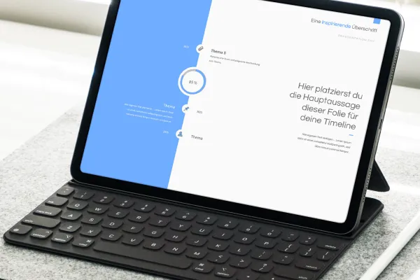 Design-Vorlage Sky für Google Slides: Timeline-Layout auf einem Laptop