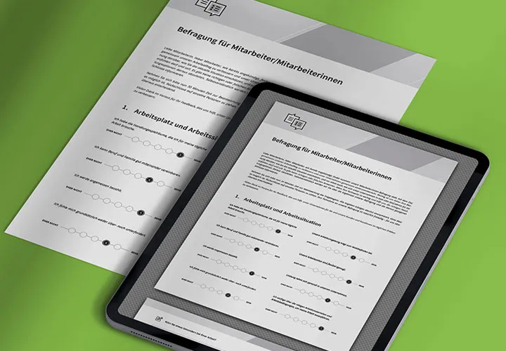 Muster zur Mitarbeiterbefragung – Fragebogen-Vorlage für Word, InDesign, als Google-Formular und PDF