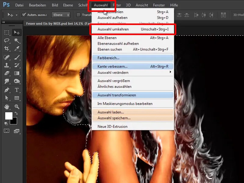 Photoshop-Composing - Foc și gheață - Partea 04: Întunecarea fundalului și pregătirea culorilor