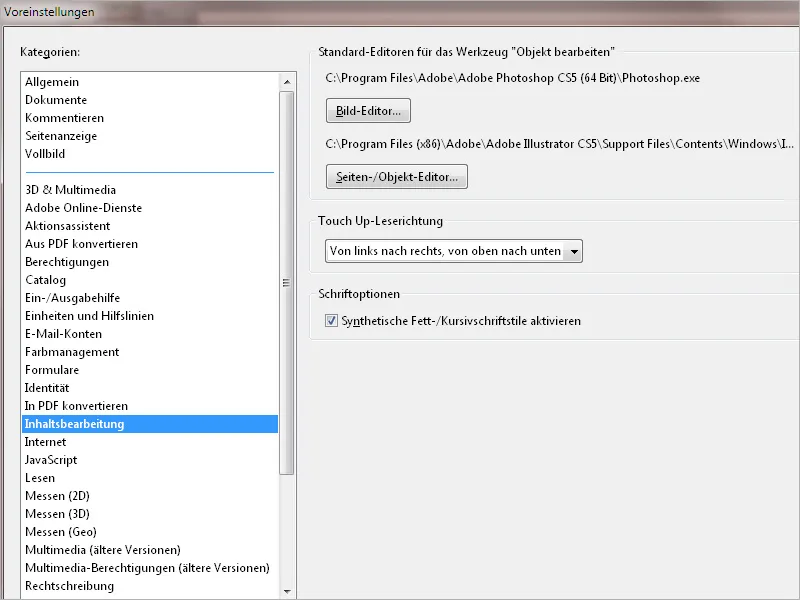 Die Voreinstellungen von Acrobat