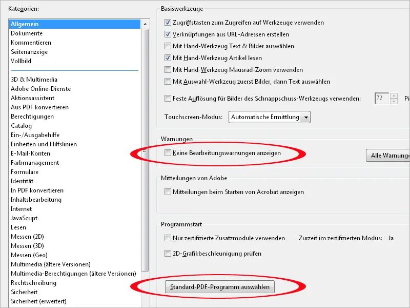 Die Voreinstellungen von Acrobat