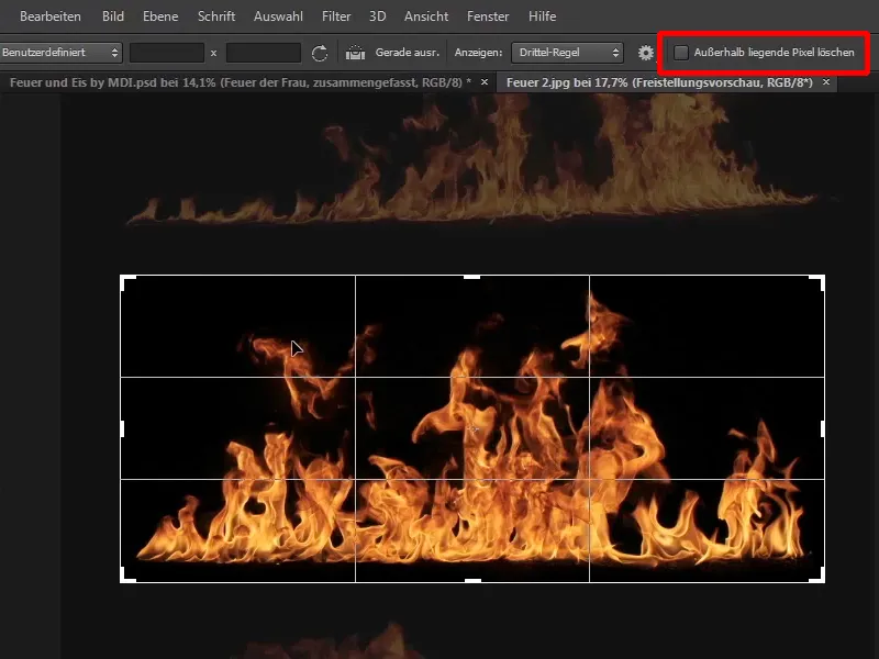 Compoziție în Photoshop - Foc și gheață - Partea 07: Plasarea unui foc real în imagine.