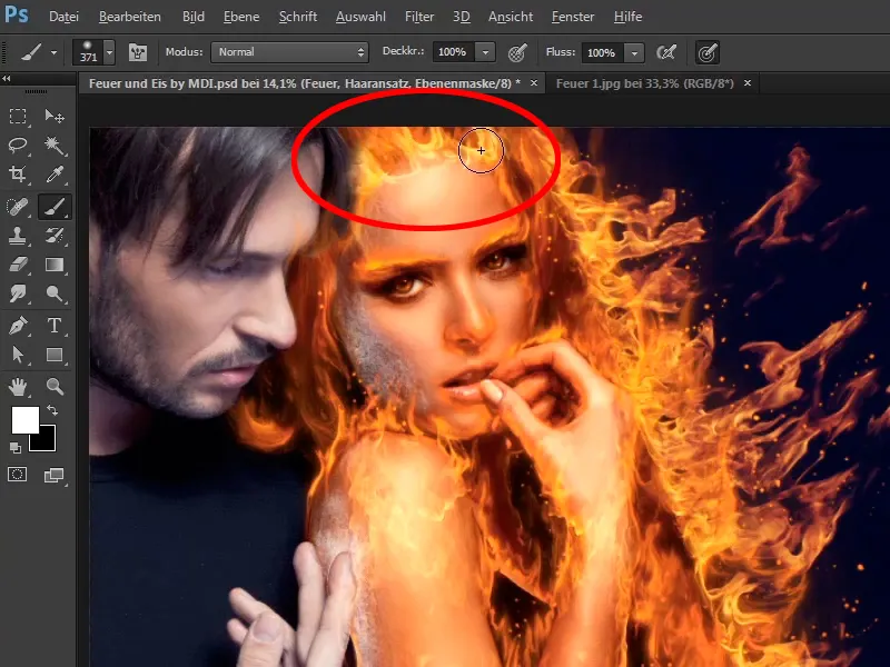 Compoziție Photoshop - Foc și Gheață - Partea 07: Plasarea unui foc real în imagine.