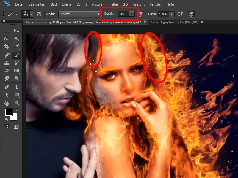 Photoshop-Composing - Foc și gheață - Partea 07: Plasarea focului real în imagine