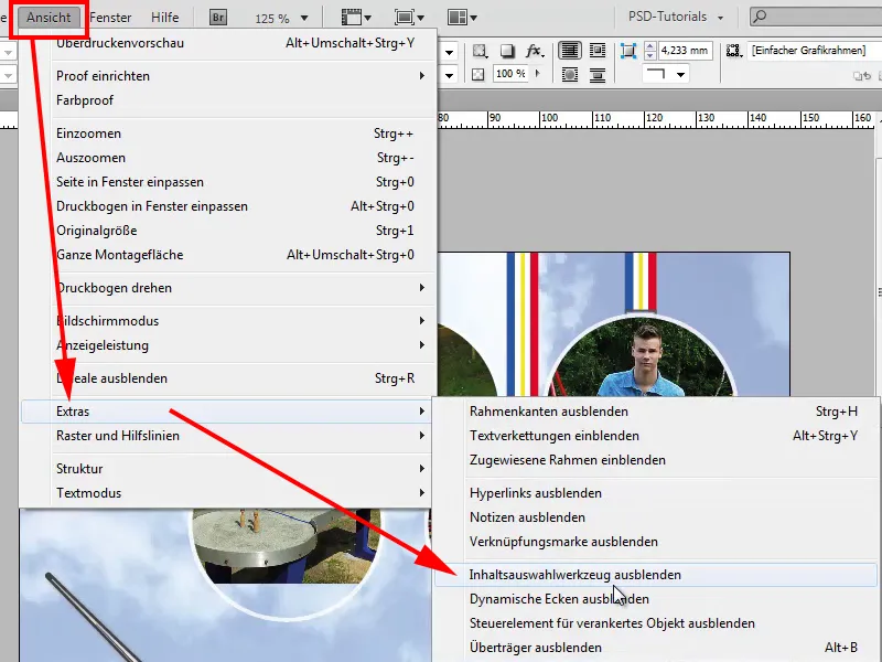 Sfaturi și trucuri pentru Adobe InDesign: ascunderea uneltei de selectare a conținutului/cercul de tip inel.