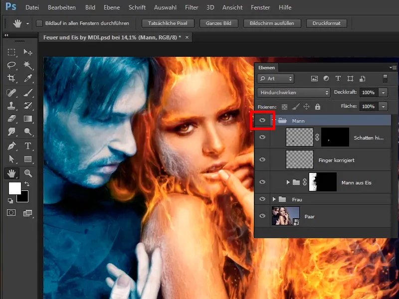 Photoshop-Composing - Foc și gheață - Partea 11 - Ceața înghețată și ajustările de culoare