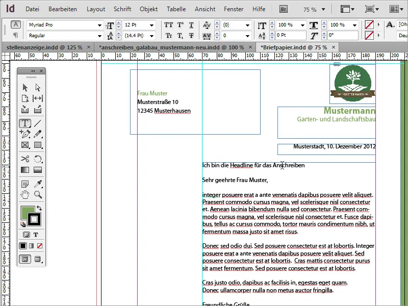 A proiecta un șablon de hârtie de scris clasic/modern și jucauș în Adobe InDesign.