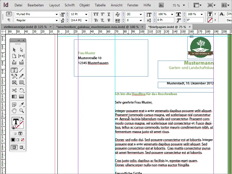 A crea un șablon de hârtie de scris clasic/modern și jucăuș în Adobe InDesign.