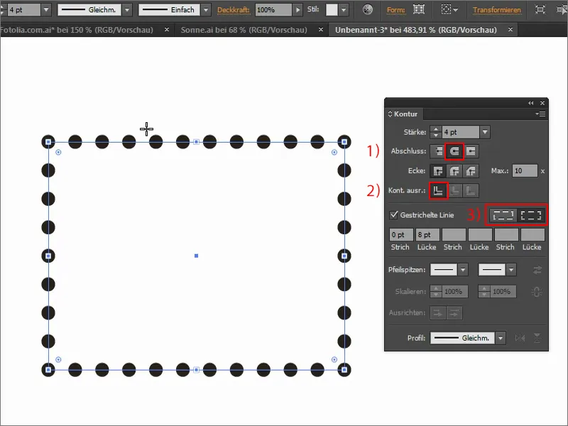 Sfaturi și trucuri pentru Adobe Illustrator: Crearea unei linii punctate (Exemplu: Timbru)