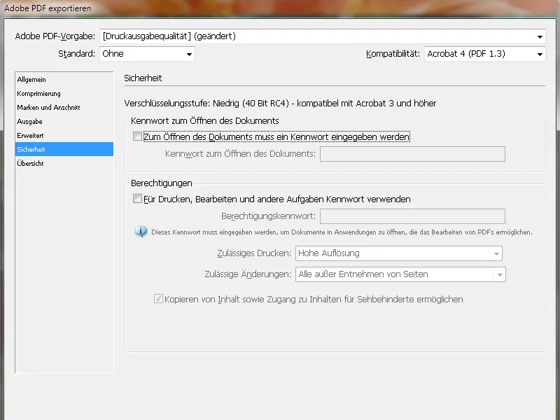 PDF-Export - Voreinstellungen von Acrobat