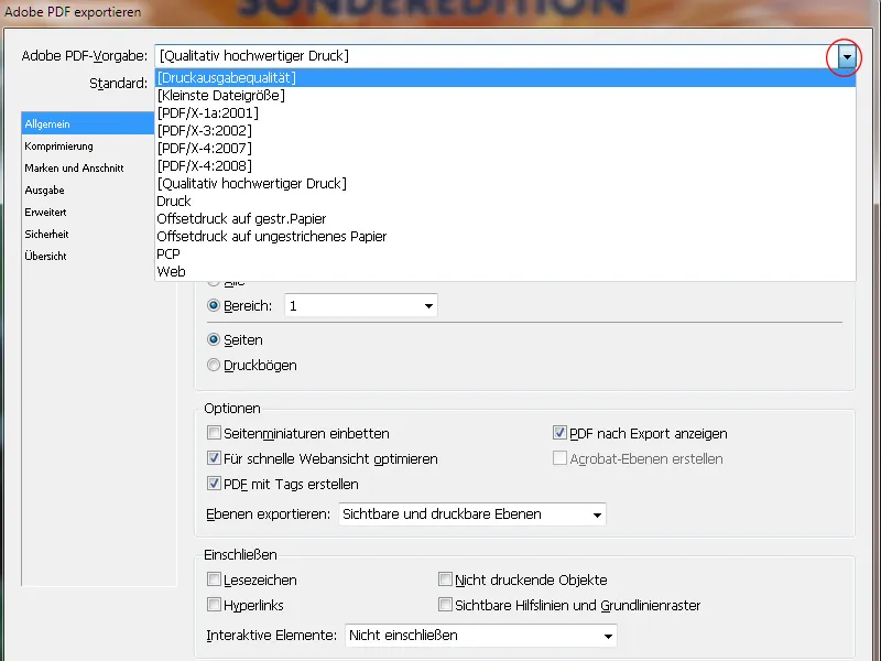 PDF-Export - Voreinstellungen von Acrobat