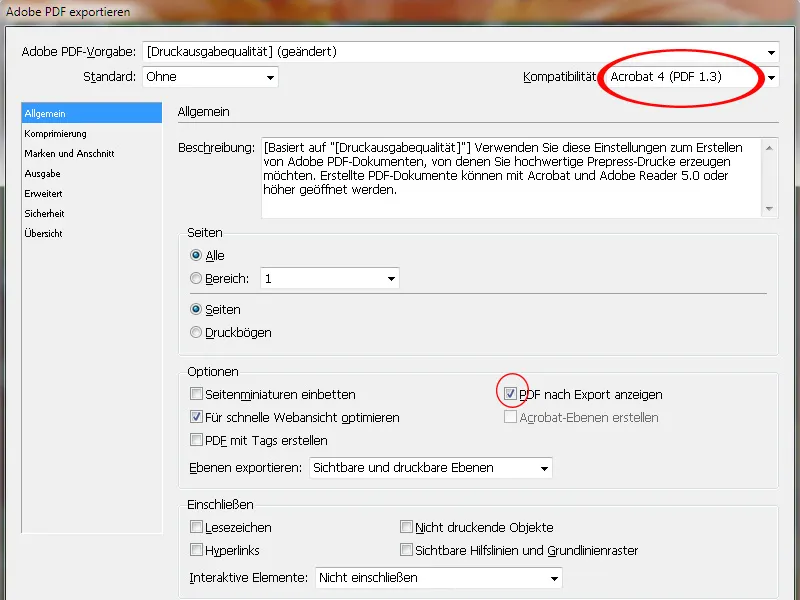 PDF-Export - Voreinstellungen von Acrobat