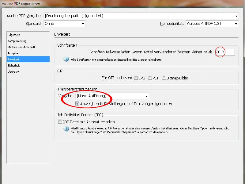 PDF-Export - Voreinstellungen von Acrobat