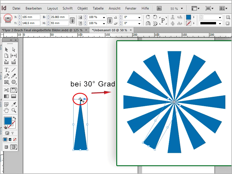 Sfaturi și trucuri pentru Adobe InDesign: Crearea efectului de raze de soare prin copiere inteligentă.