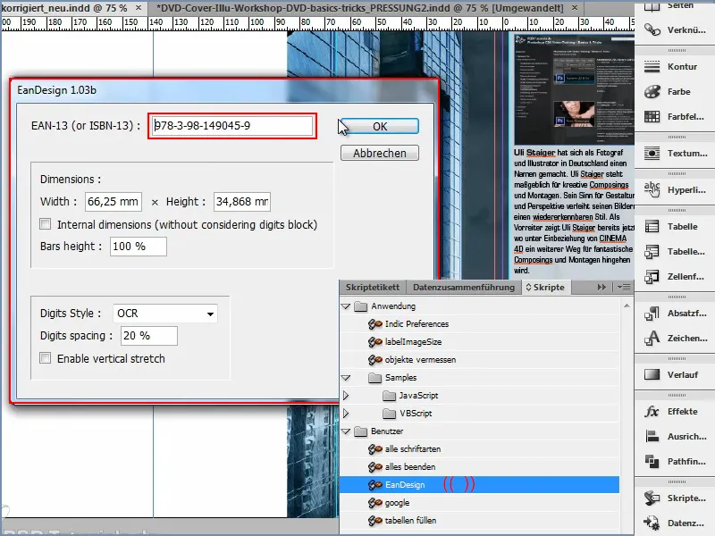 Tipps &amp; Tricks zu Adobe InDesign: EAN-/Barcode/Strichcode aus ISBN mit wenigen Klicks erstellen