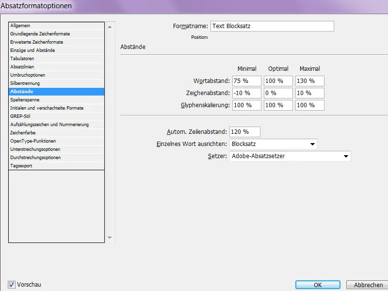 Der Blocksatz in InDesign