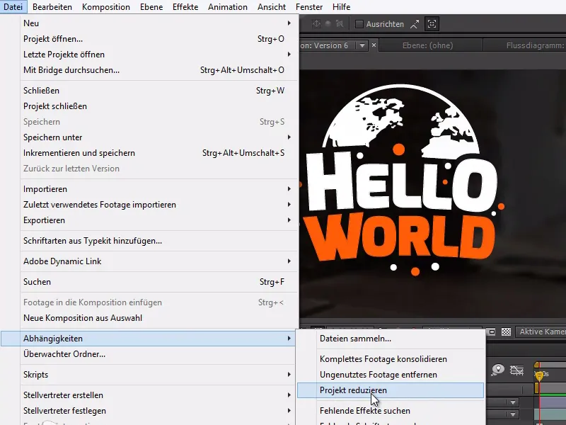 Tipps und Tricks zum Workflow in After Effects: Projekt reduzieren